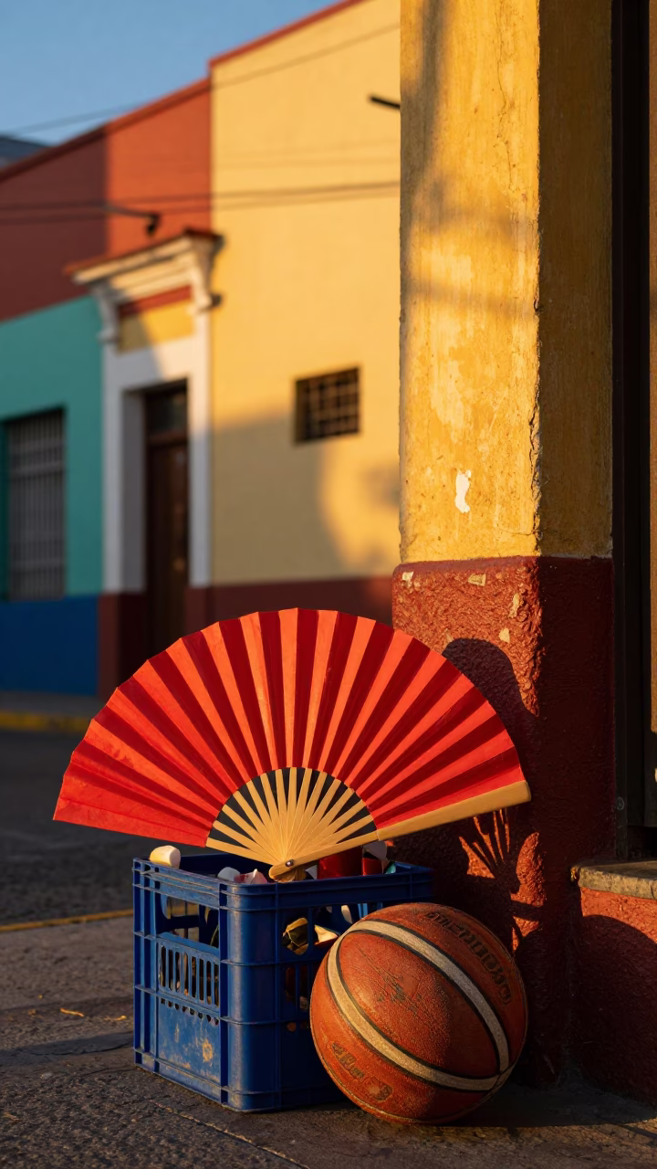 Sunset Light on Colorful Buenos Aires Street with Paper Fan and Basketball in in Buenos Aires, Argentina