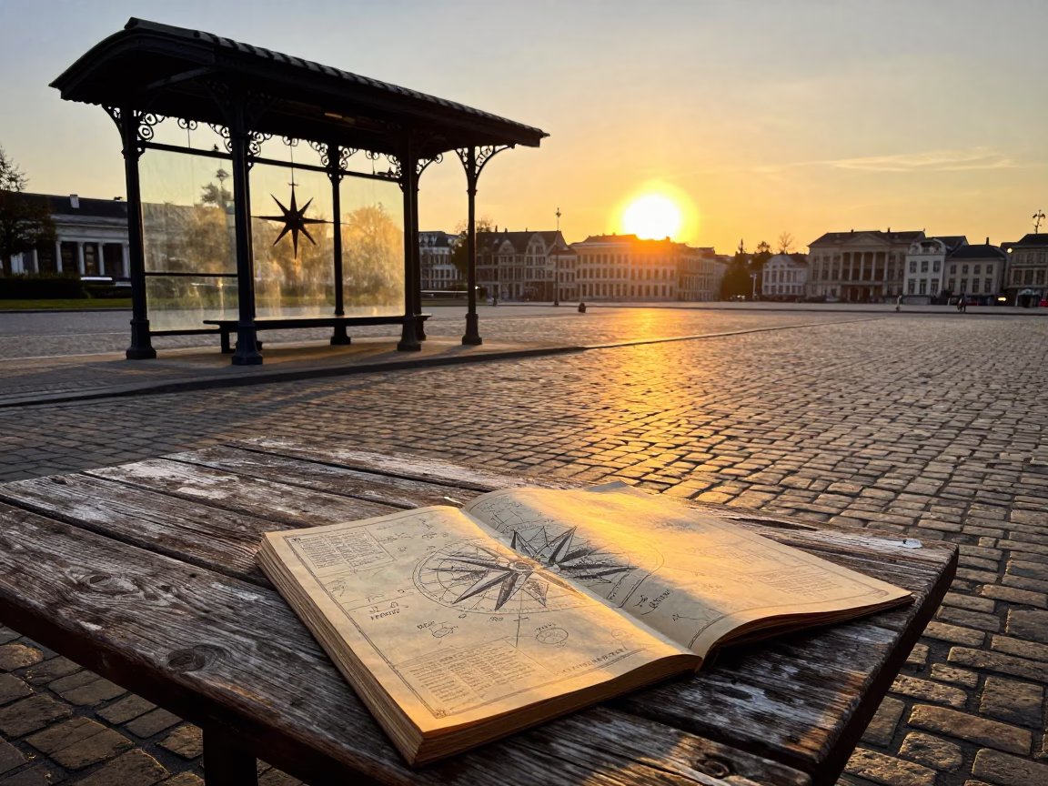 Sunset Light on Compass Rose in Brussels in in Brussels, Belgium