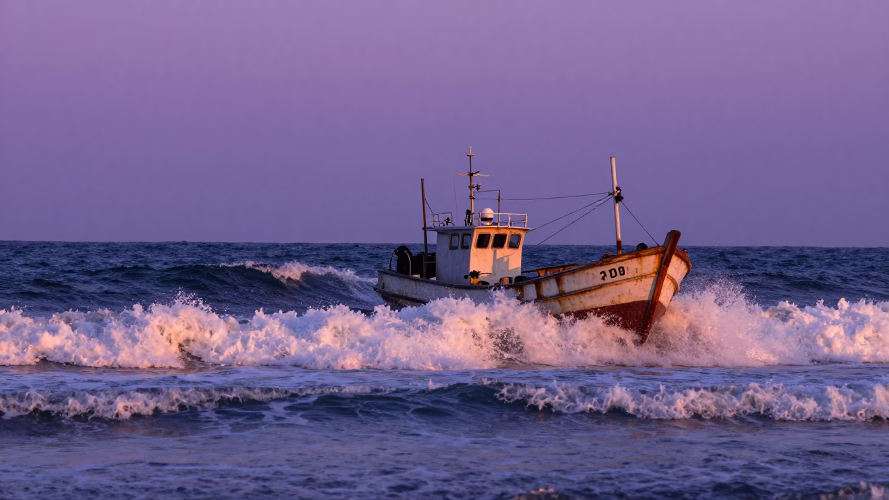 Sunset Light on Crashing Surf in Busan in in Busan, South Korea