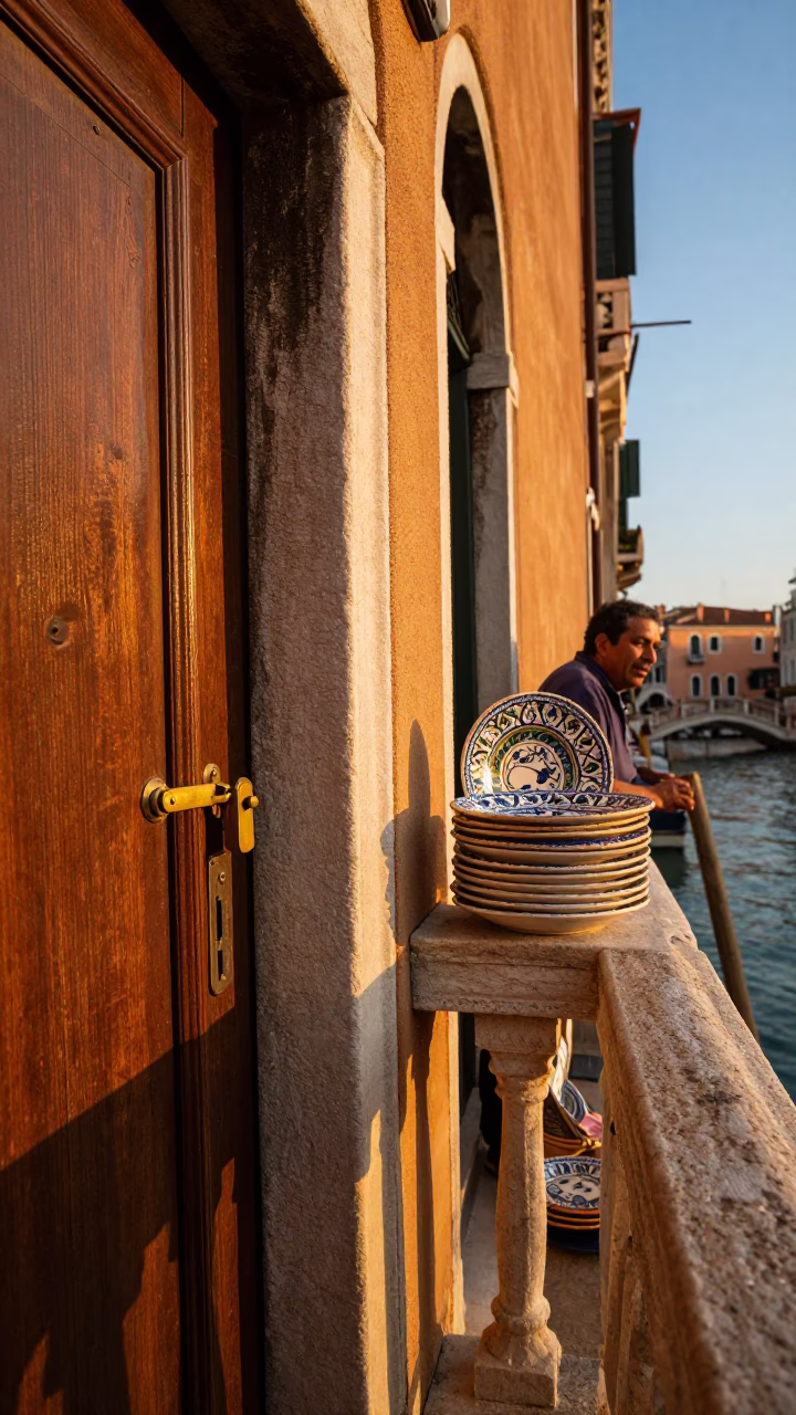 Sunset Light on Door Latch in Venice in in Venice, Italy
