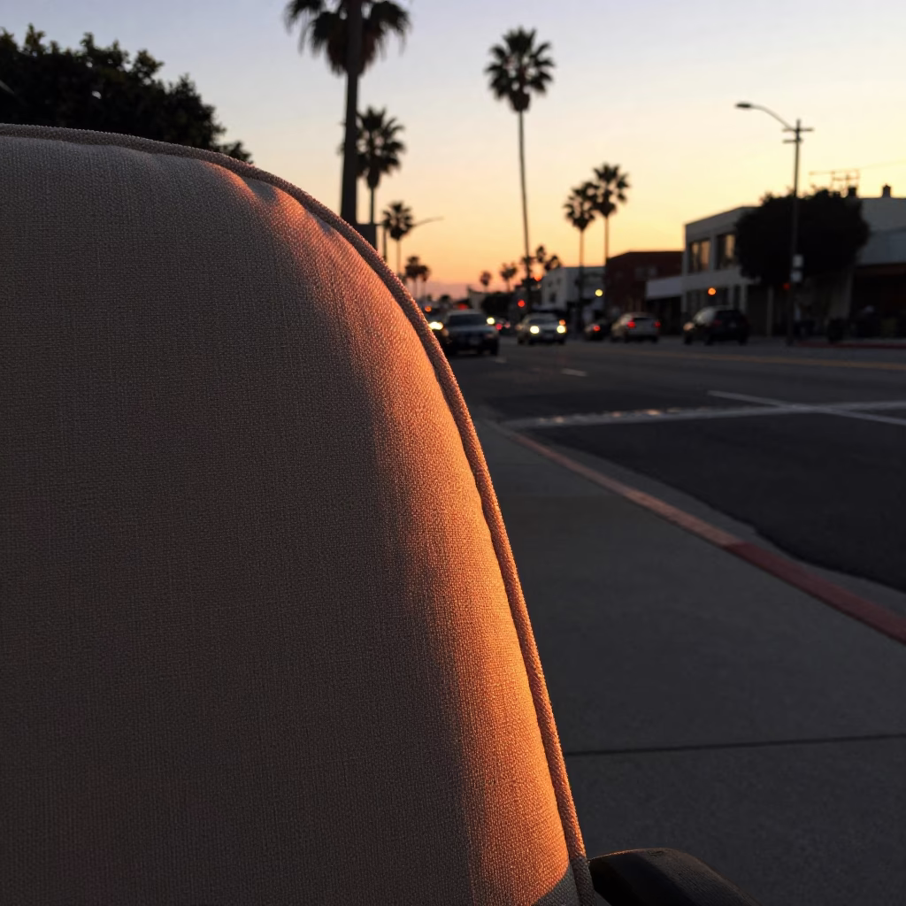 Sunset Light on Fabric Seam in Los Angeles Early Evening Street Scene in in Los Angeles, California, United States