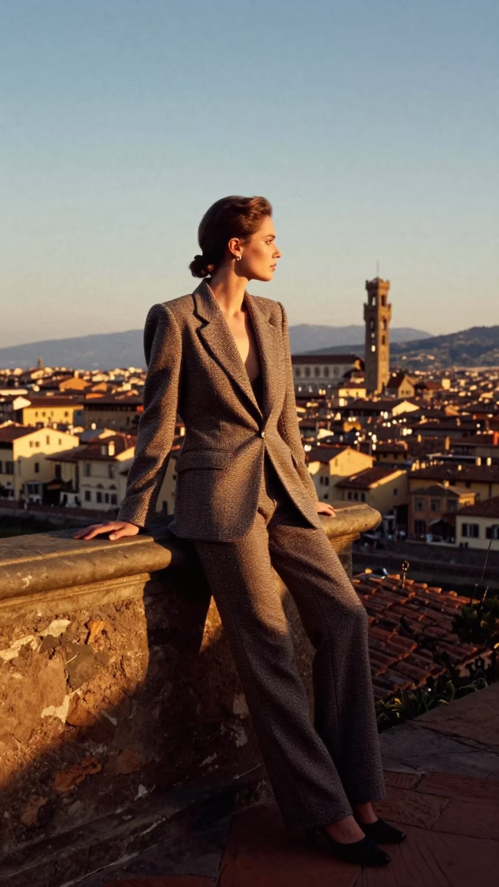 Sunset Light on Fashion Editorial in Florence in in Florence, Italy