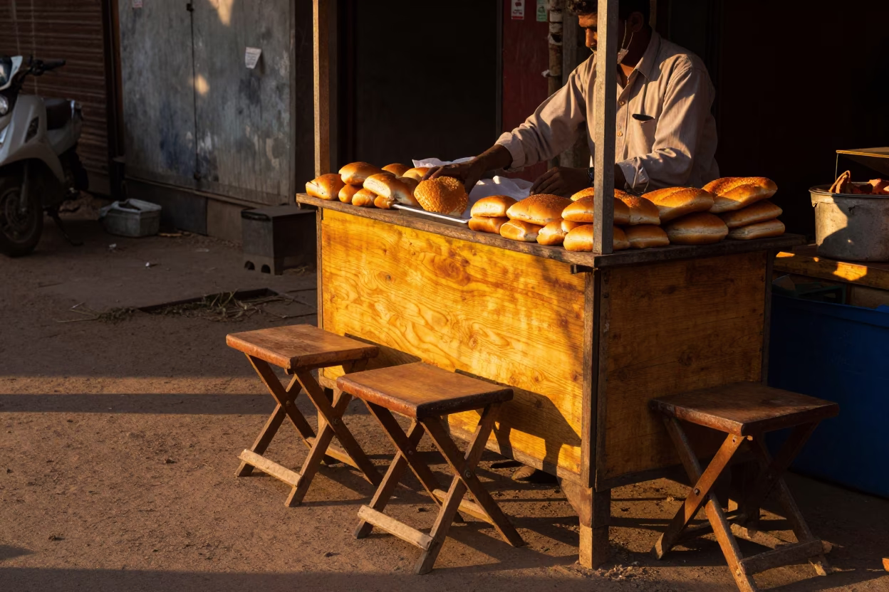 Sunset Light on Folding Stools in Hyderabad in in Hyderabad, India