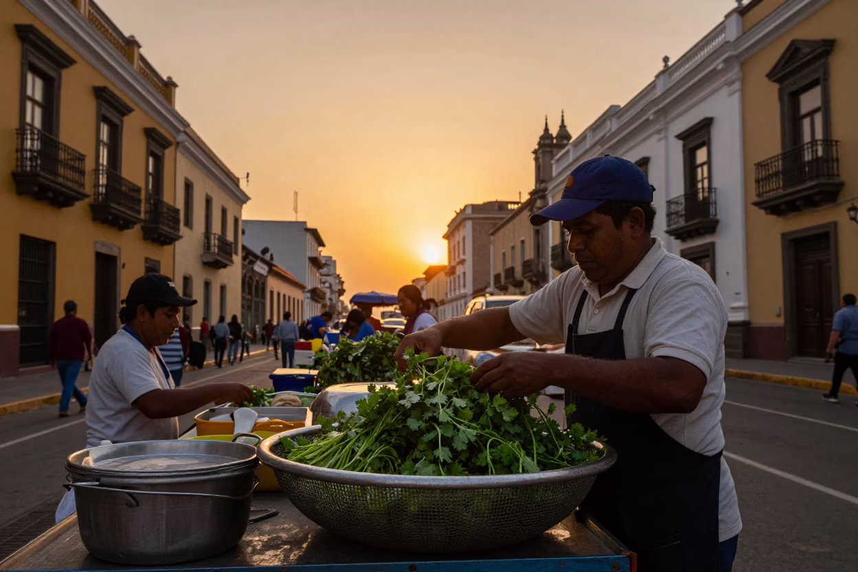 Sunset Light on Food Court in Lima in in Lima, Peru