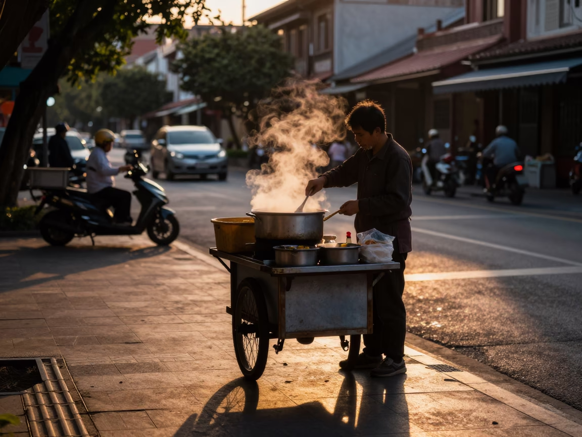 Sunset Light on Food Scene in Tainan in in Tainan, Taiwan