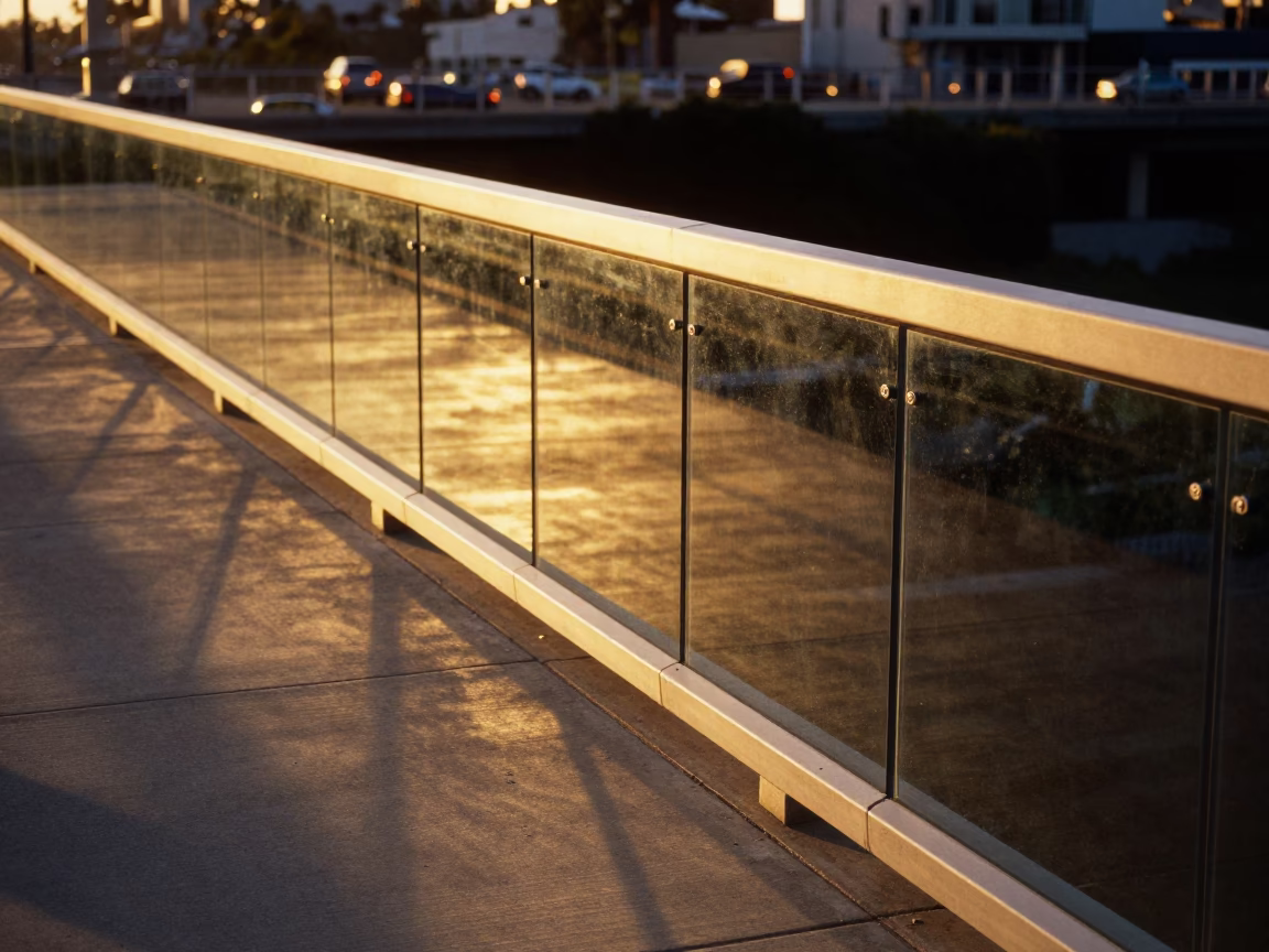 Sunset Light on Glass Railing in San Diego in in San Diego, California, United States
