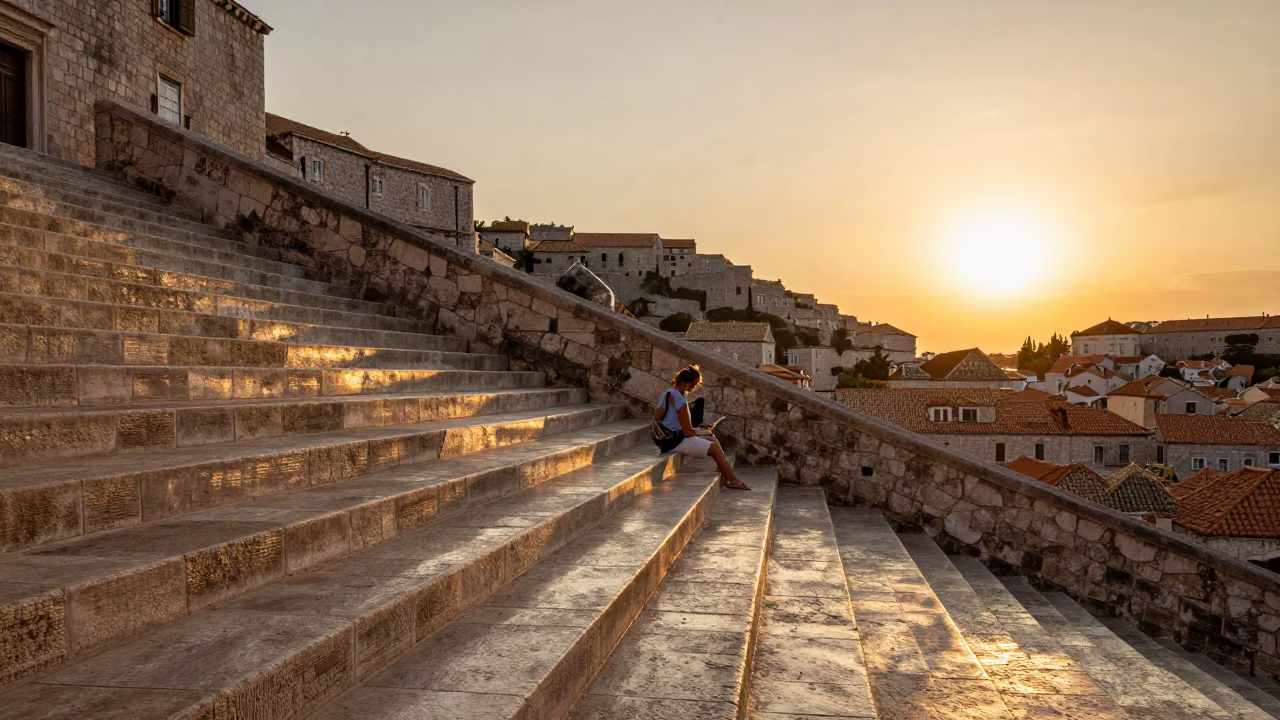 Sunset Light on Hour Sunset in Dubrovnik in in Dubrovnik, Croatia