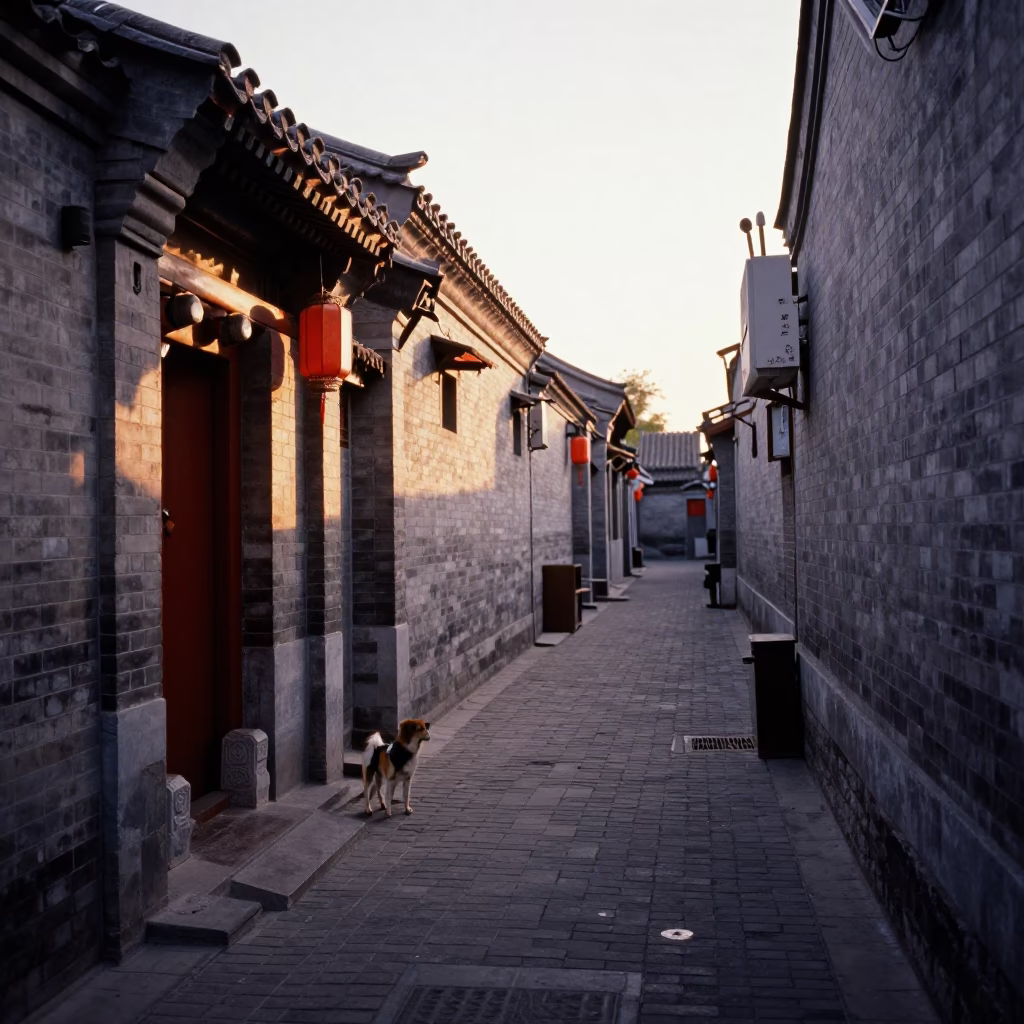 Sunset Light on Hutong Sunset in Beijing in in Beijing, China