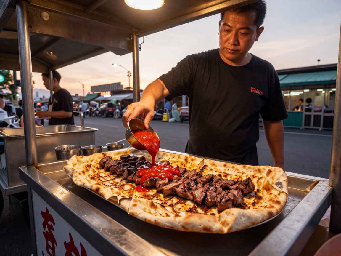 Sunset Light on Iskender Kebab in Taipei in in Taipei, Taiwan