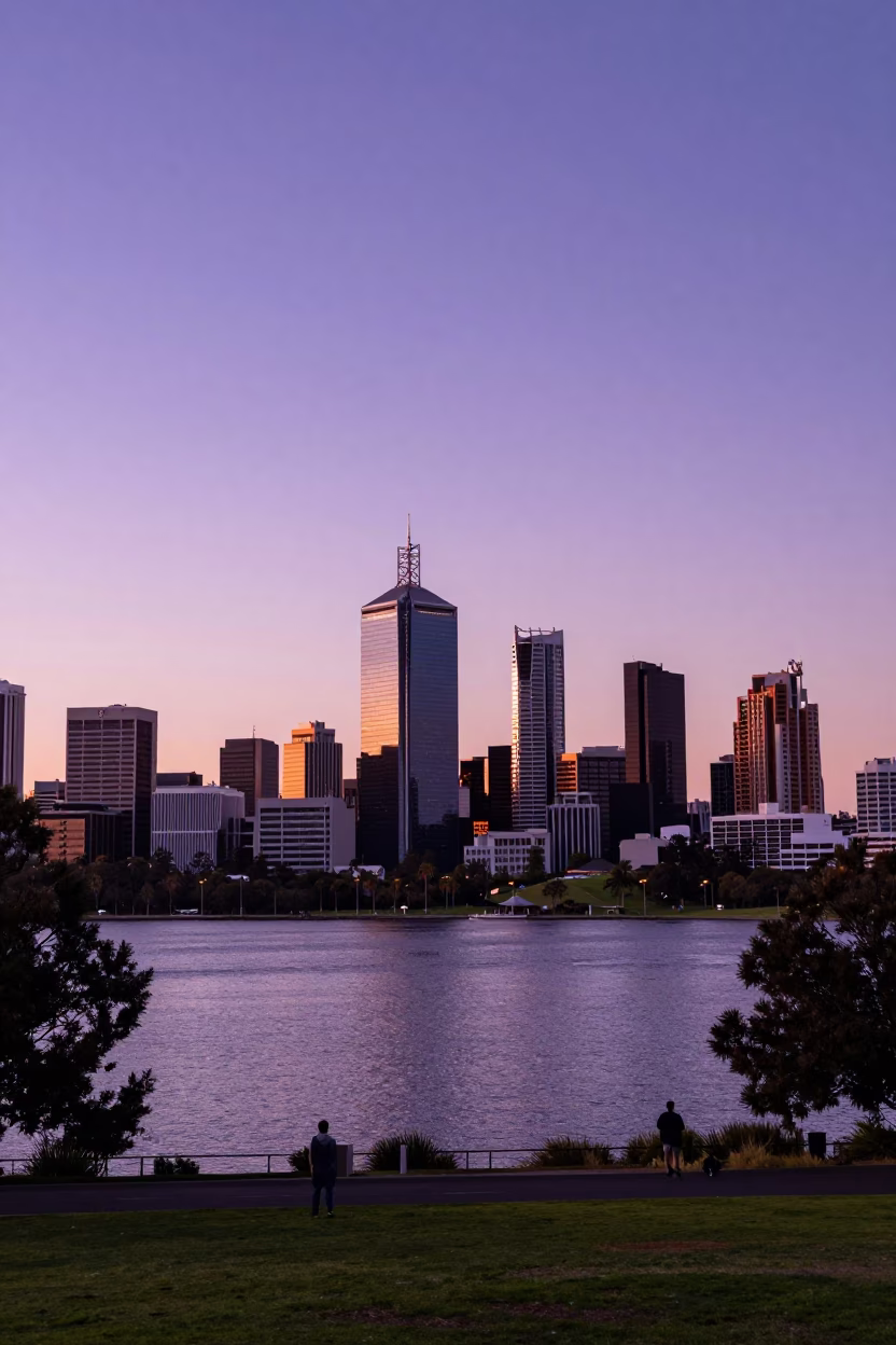 Sunset Light on Kings Park in Perth in in Perth, Western Australia, Australia