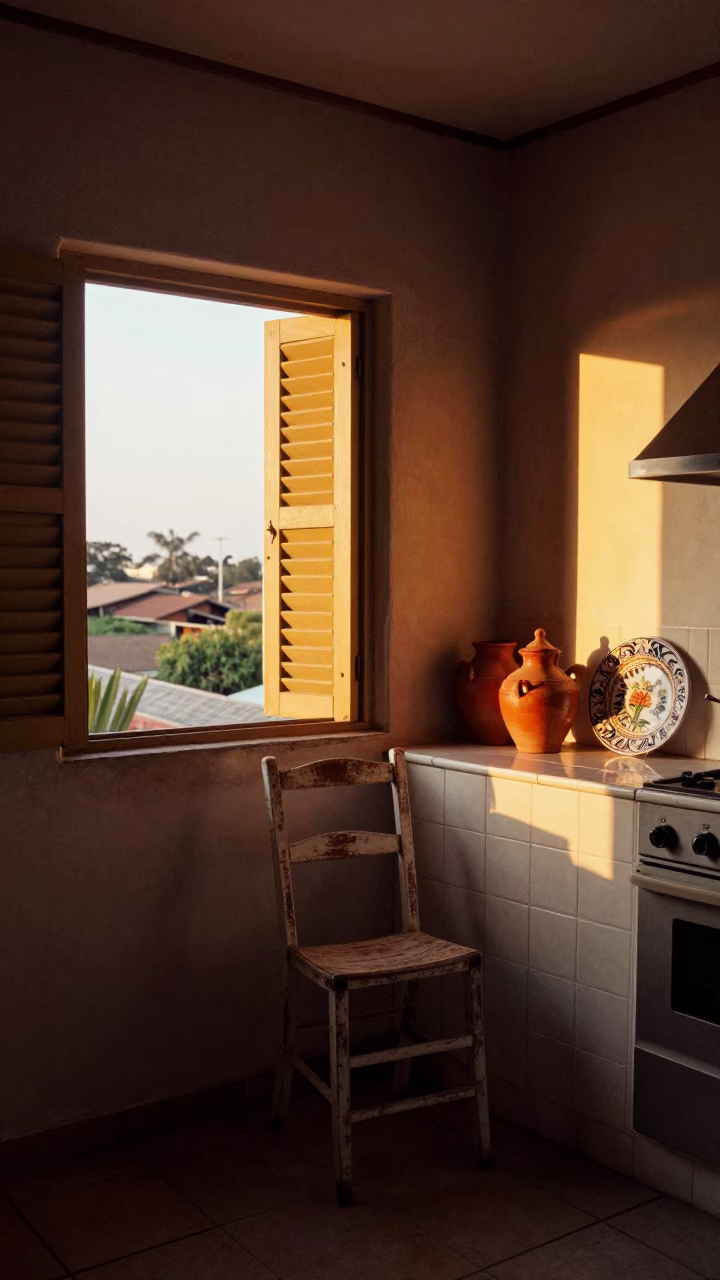 Sunset Light on Kitchen Interior in Johannesburg in in Johannesburg, South Africa