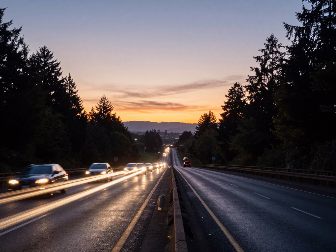 Sunset Light on Light Trails in Portland in in Portland, Oregon, United States