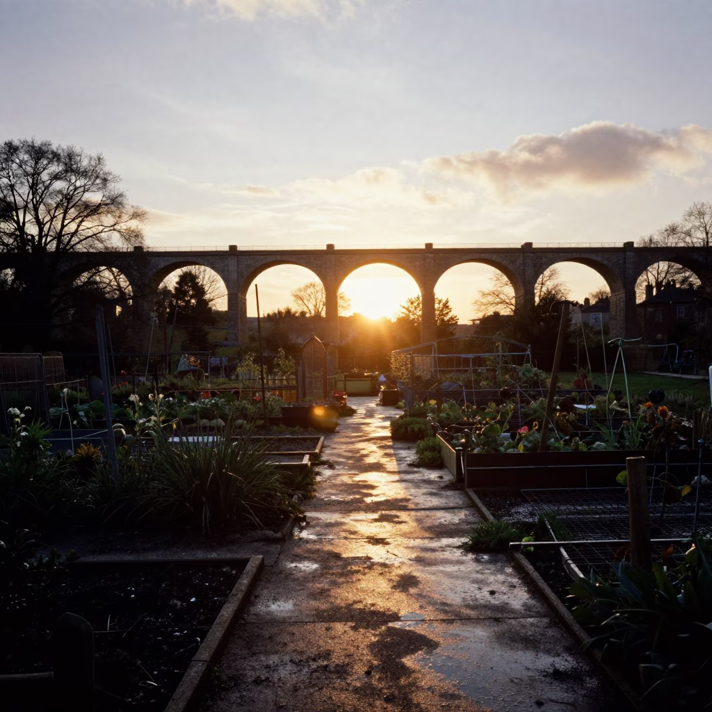 Sunset Light on Long Shadows in Bristol in in Bristol, United Kingdom