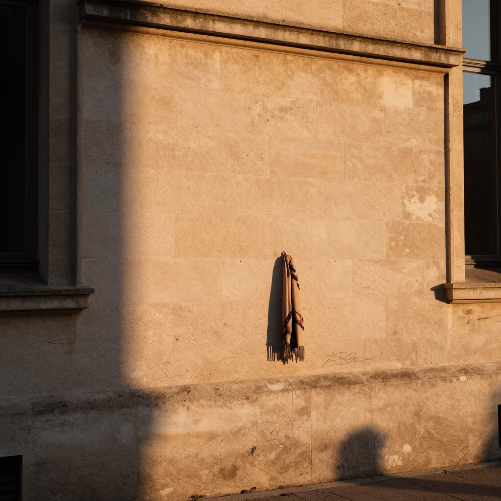 Sunset light on Lyon stone wall with scarf and scratches in in Lyon, France