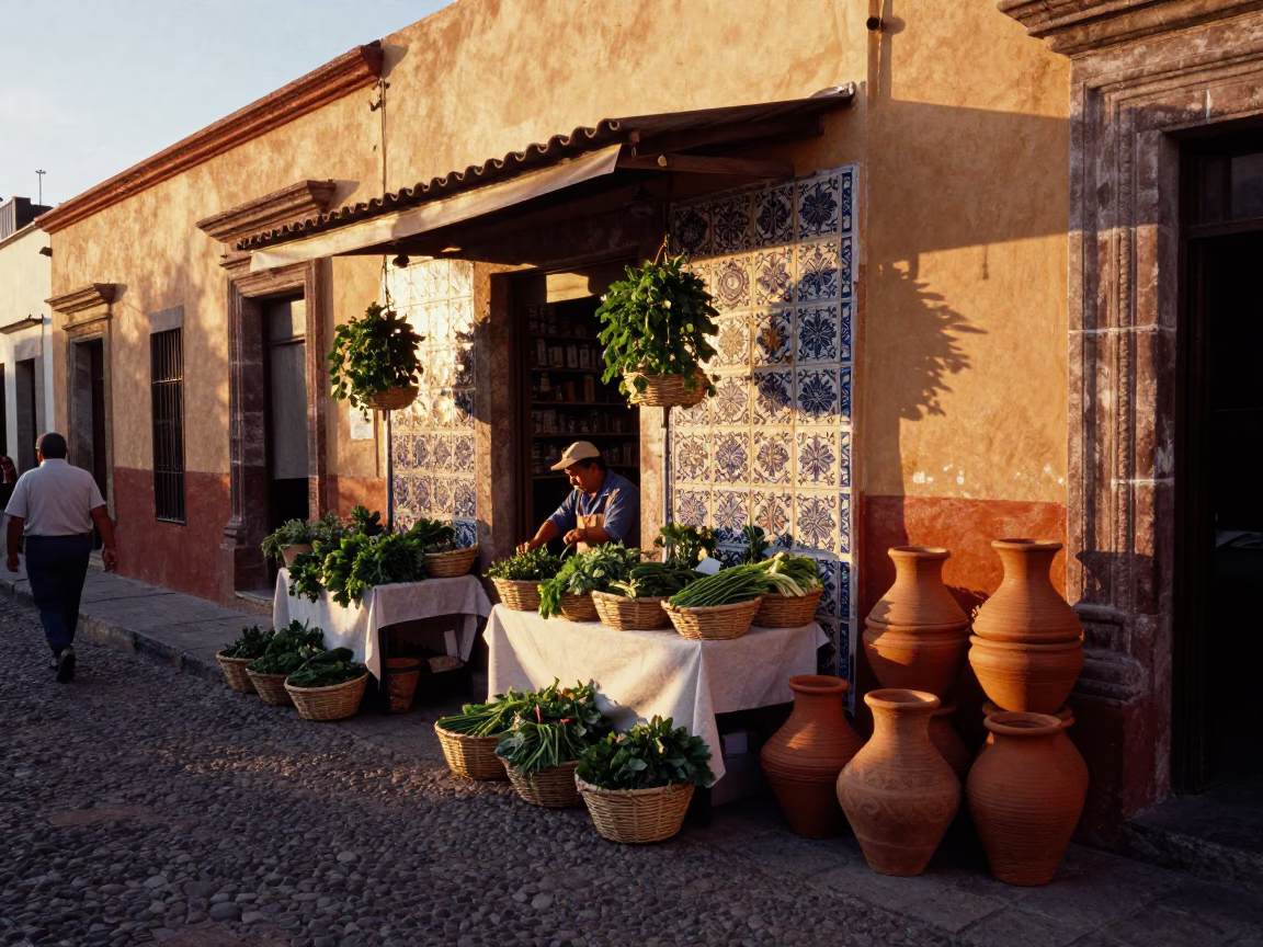 Sunset Light on Market Scene in Oaxaca in in Oaxaca, Mexico
