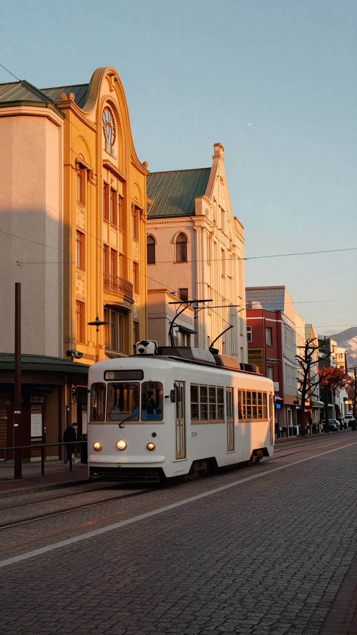 Sunset Light on Nouveau Facades in Sapporo in in Sapporo, Japan