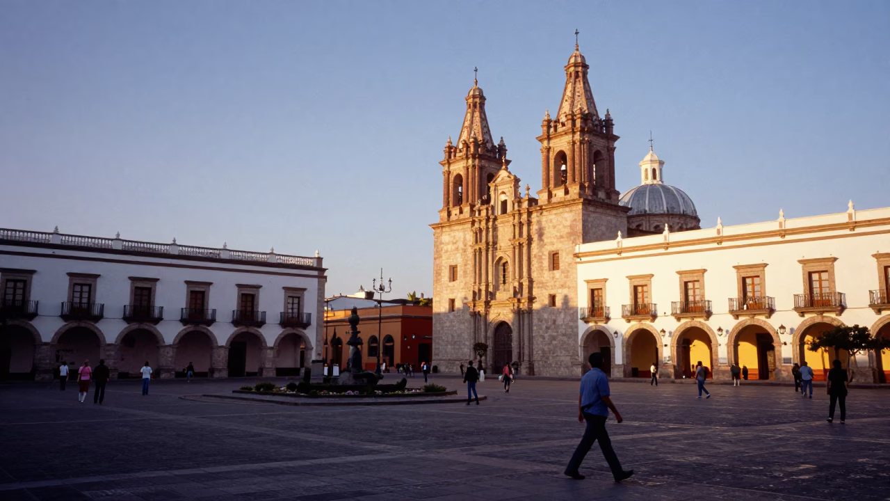 Sunset Light on Plaza Grande in Merida in in Merida, Mexico