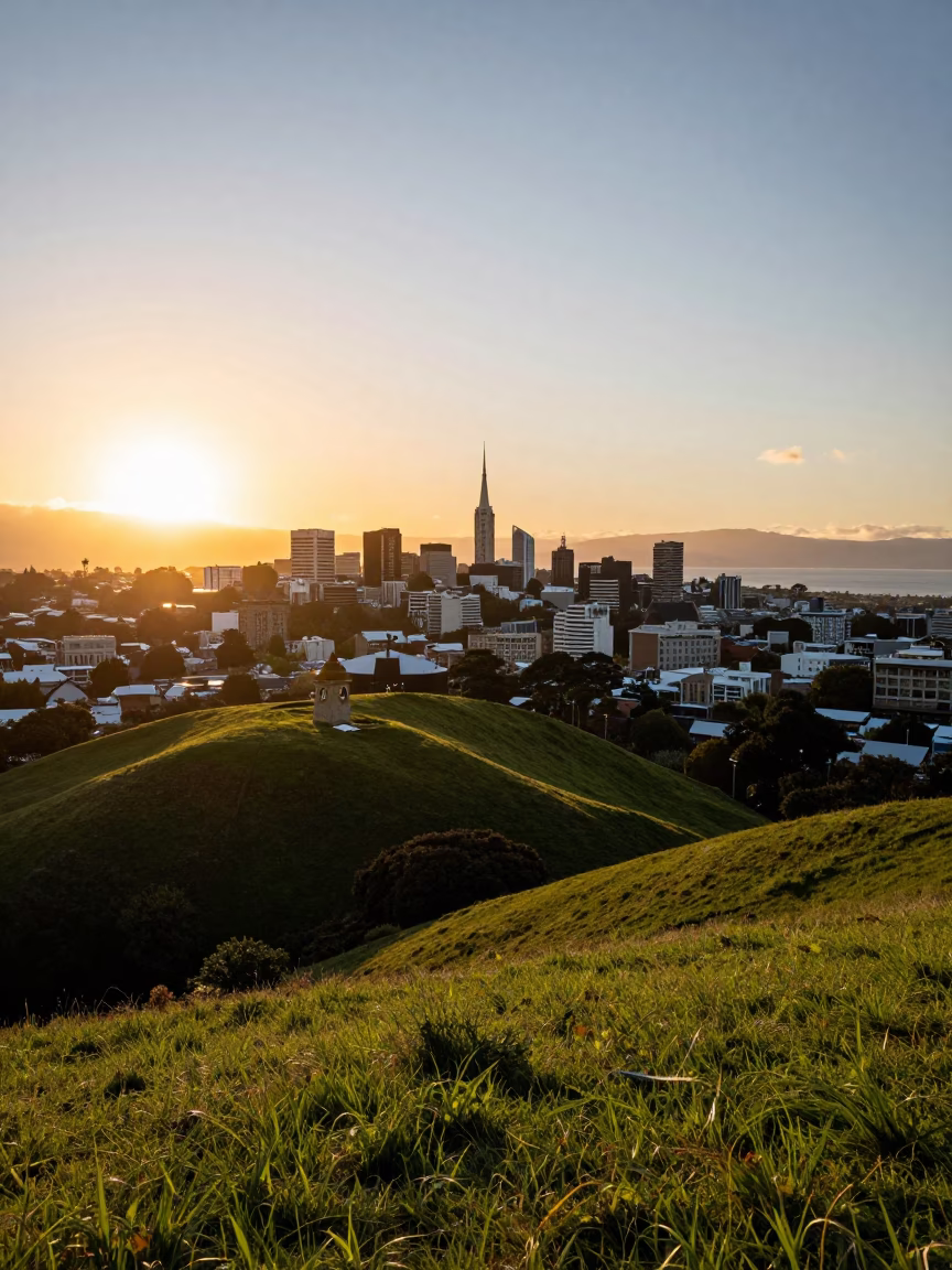 Sunset Light on Port Hills in Christchurch in in Christchurch, New Zealand