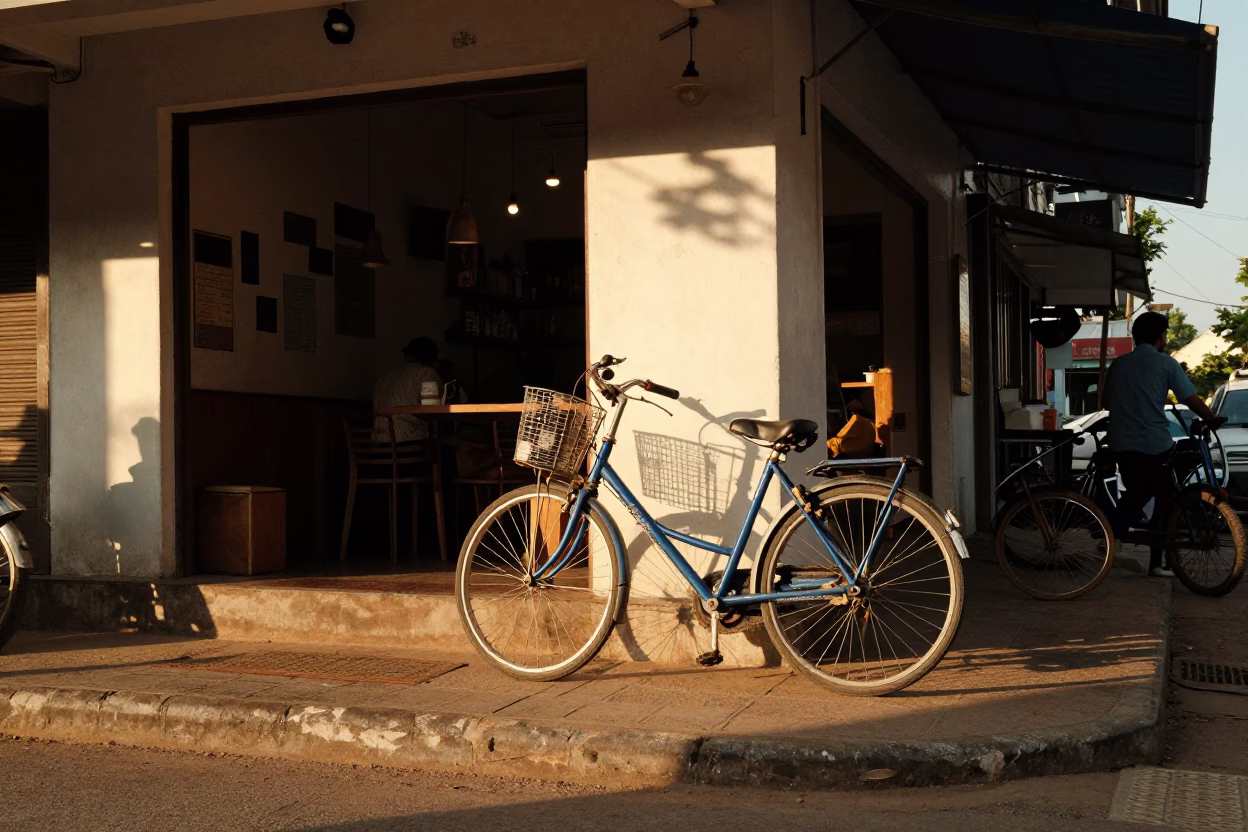 Sunset Light on Scene Bicycle in Phnom Penh in in Phnom Penh, Cambodia