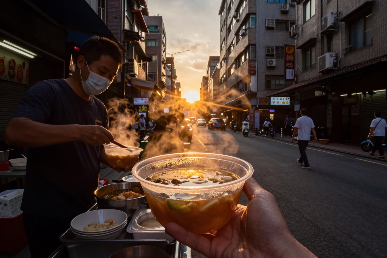 Sunset Light on Sen Soup in Taipei in in Taipei, Taiwan