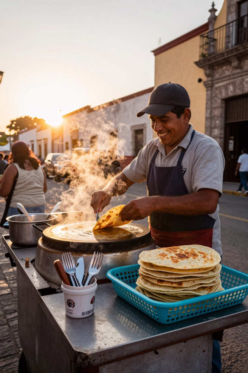 Sunset Light on Serving Pupusas in Guadalajara in in Guadalajara, Mexico
