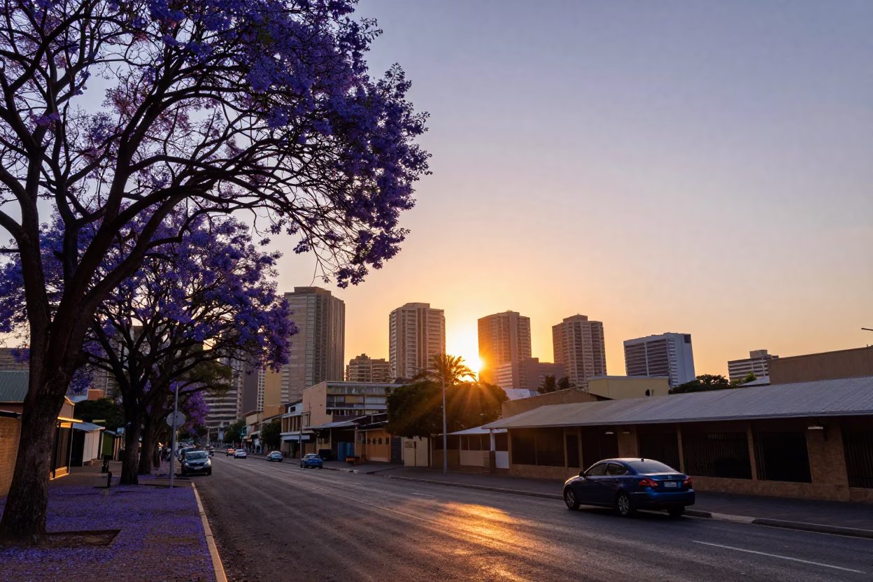 Sunset Light on Skyline in Johannesburg in in Johannesburg, South Africa