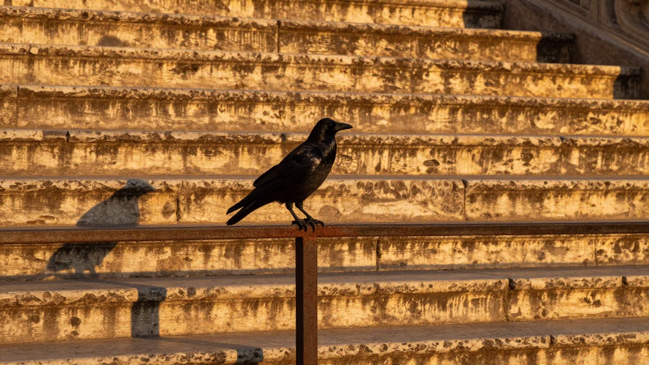 Sunset Light on Stone Steps in Rome in in Rome, Italy