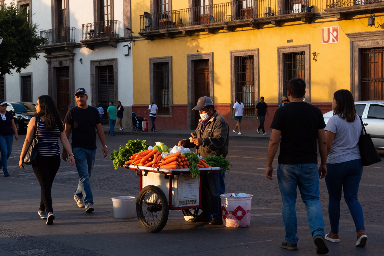 Sunset Light on Street Corner in Mexico City in in Mexico City, Mexico