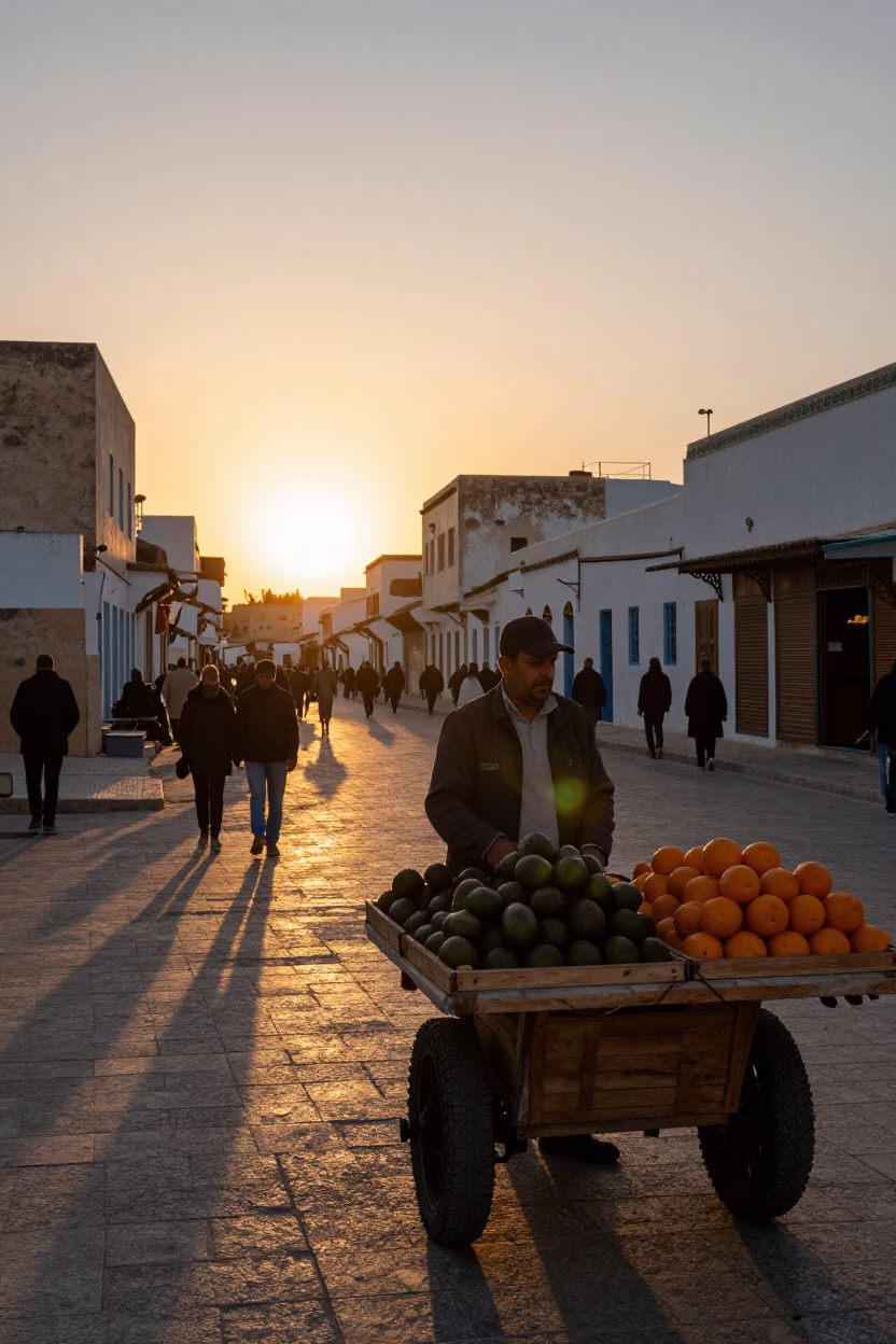 Sunset Light on Street Corner in Tunis in in Tunis, Tunisia