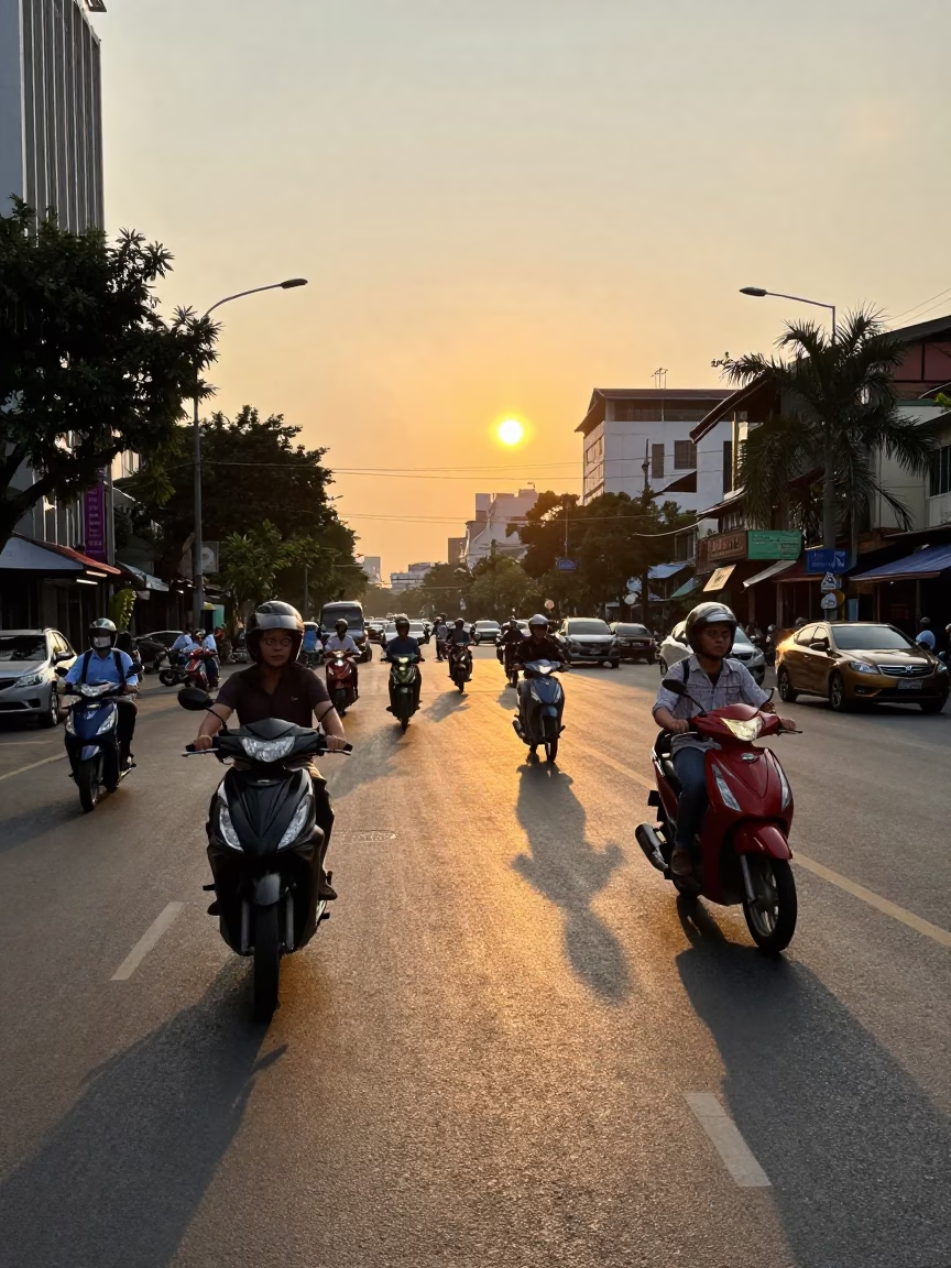 Sunset Light on Street Life in Ho Chi Minh City in in Ho Chi Minh City, Vietnam
