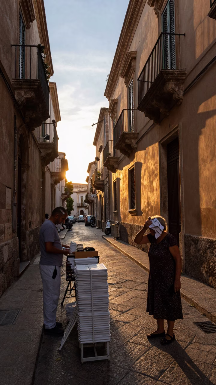 Sunset Light on Street Life in Palermo in in Palermo, Italy