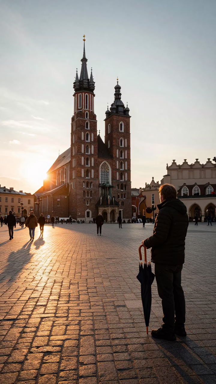 Sunset Light on Street Photography in Krakow in in Krakow, Poland
