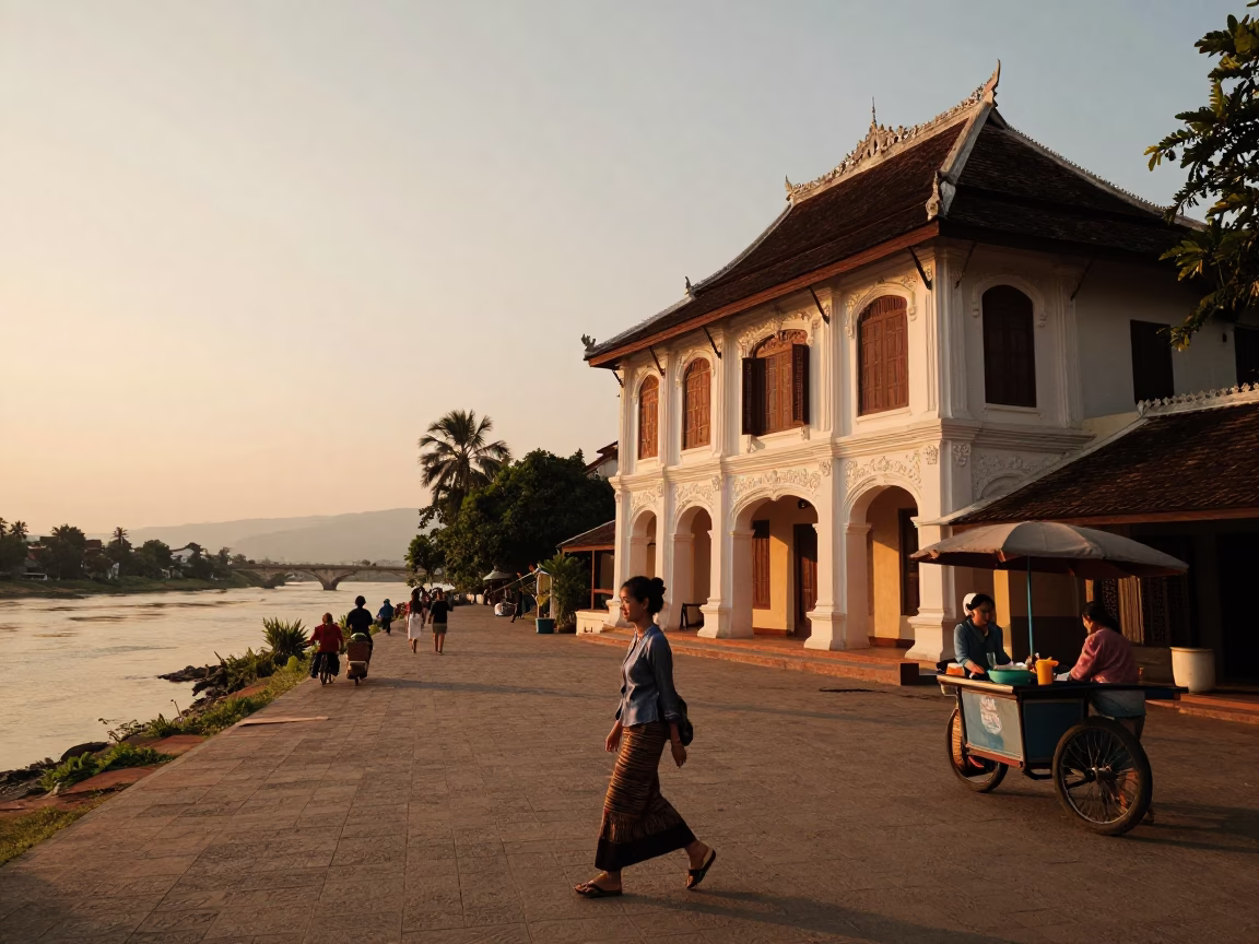 Sunset Light on Street Photography in Luang Prabang in in Luang Prabang, Laos