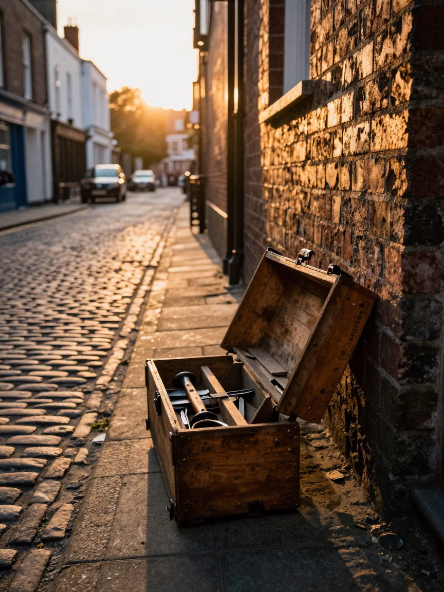 Sunset Light on Street Scene in Bristol in in Bristol, United Kingdom