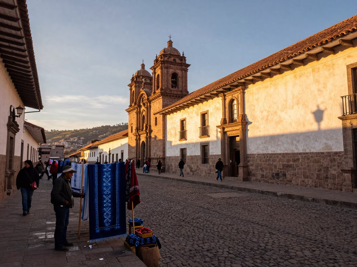 Sunset Light on Street Scene in Cusco in in Cusco, Peru