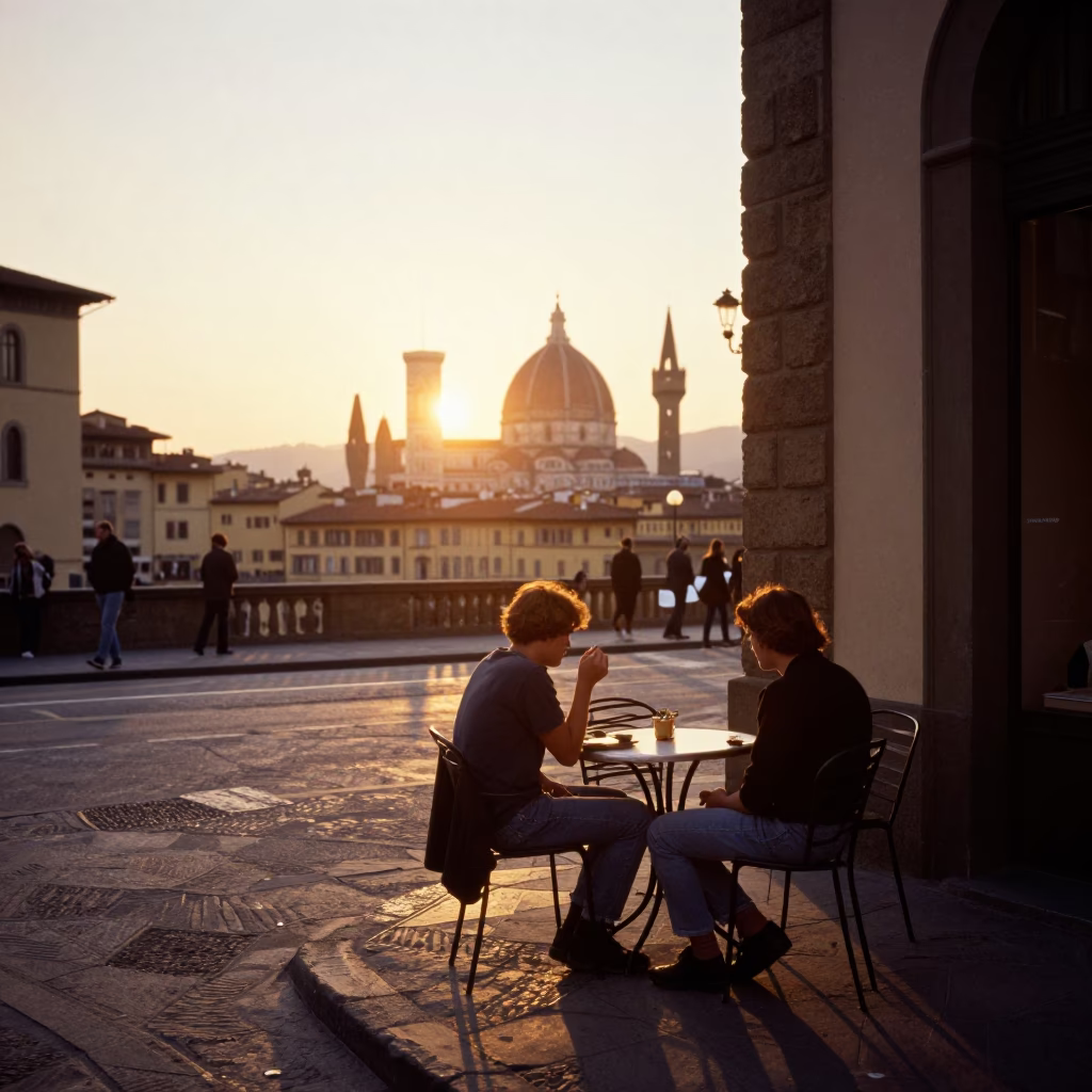 Sunset Light on Street Scene in Florence in in Florence, Italy