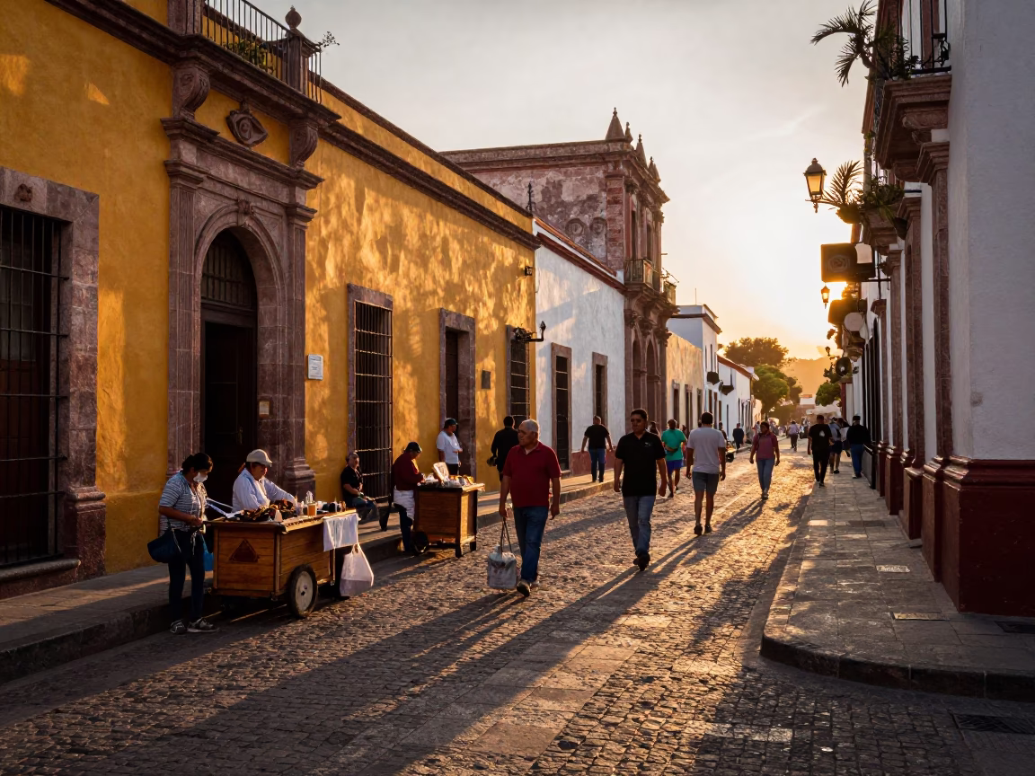 Sunset Light on Street Scene in Guadalajara in in Guadalajara, Mexico