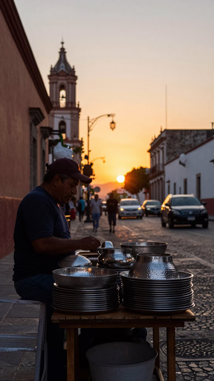 Sunset Light on Street Scene in Guadalajara in in Guadalajara, Mexico