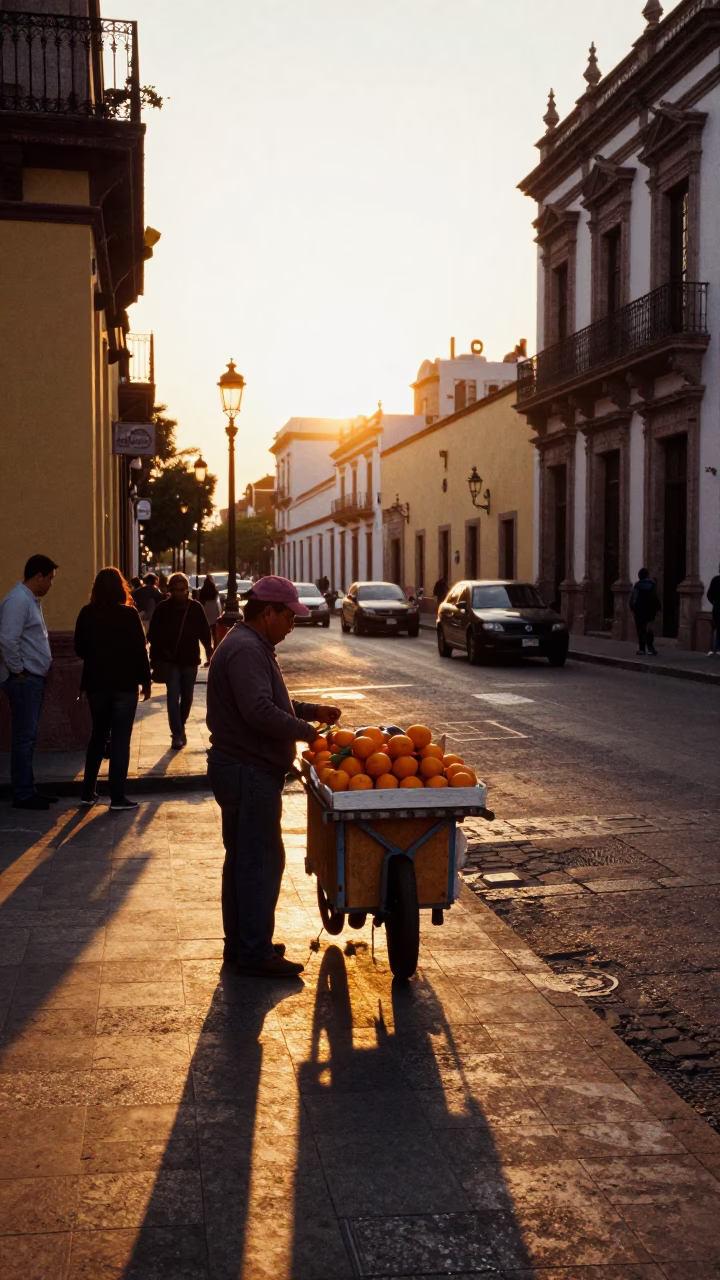 Sunset Light on Street Scene in Guadalajara in in Guadalajara, Mexico