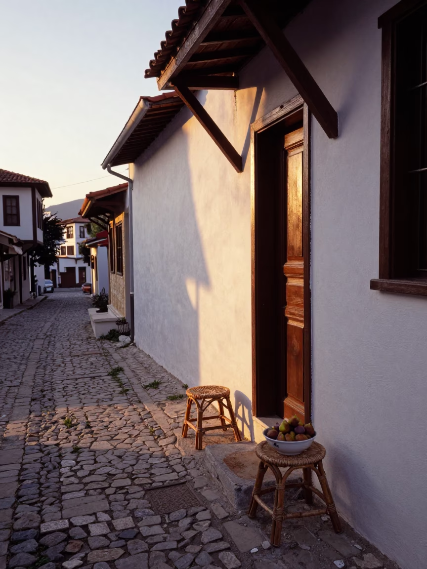 Sunset Light on Street Scene in Izmir in in Izmir, Turkey