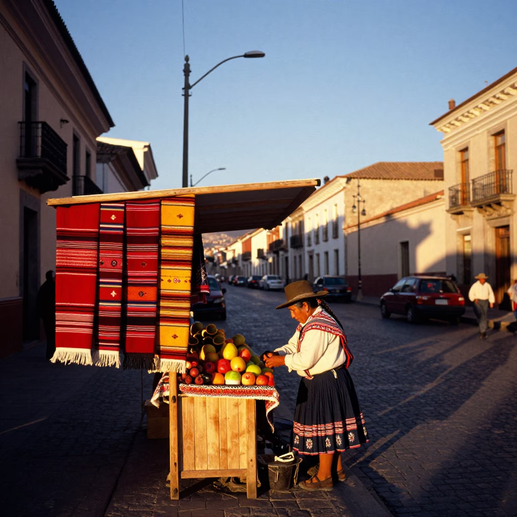 Sunset Light on Street Scene in La Paz in in La Paz, Bolivia