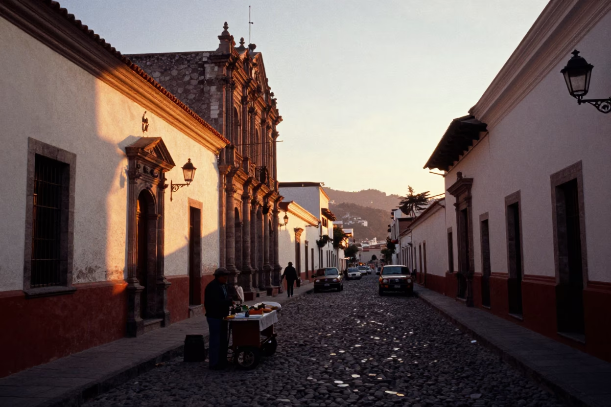 Sunset Light on Street Scene in La Paz in in La Paz, Bolivia