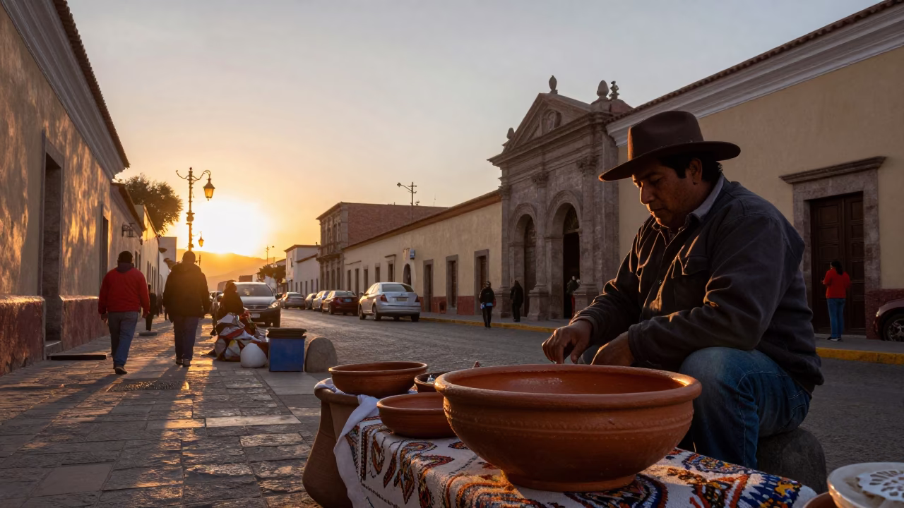 Sunset Light on Street Scene in La Paz in in La Paz, Bolivia
