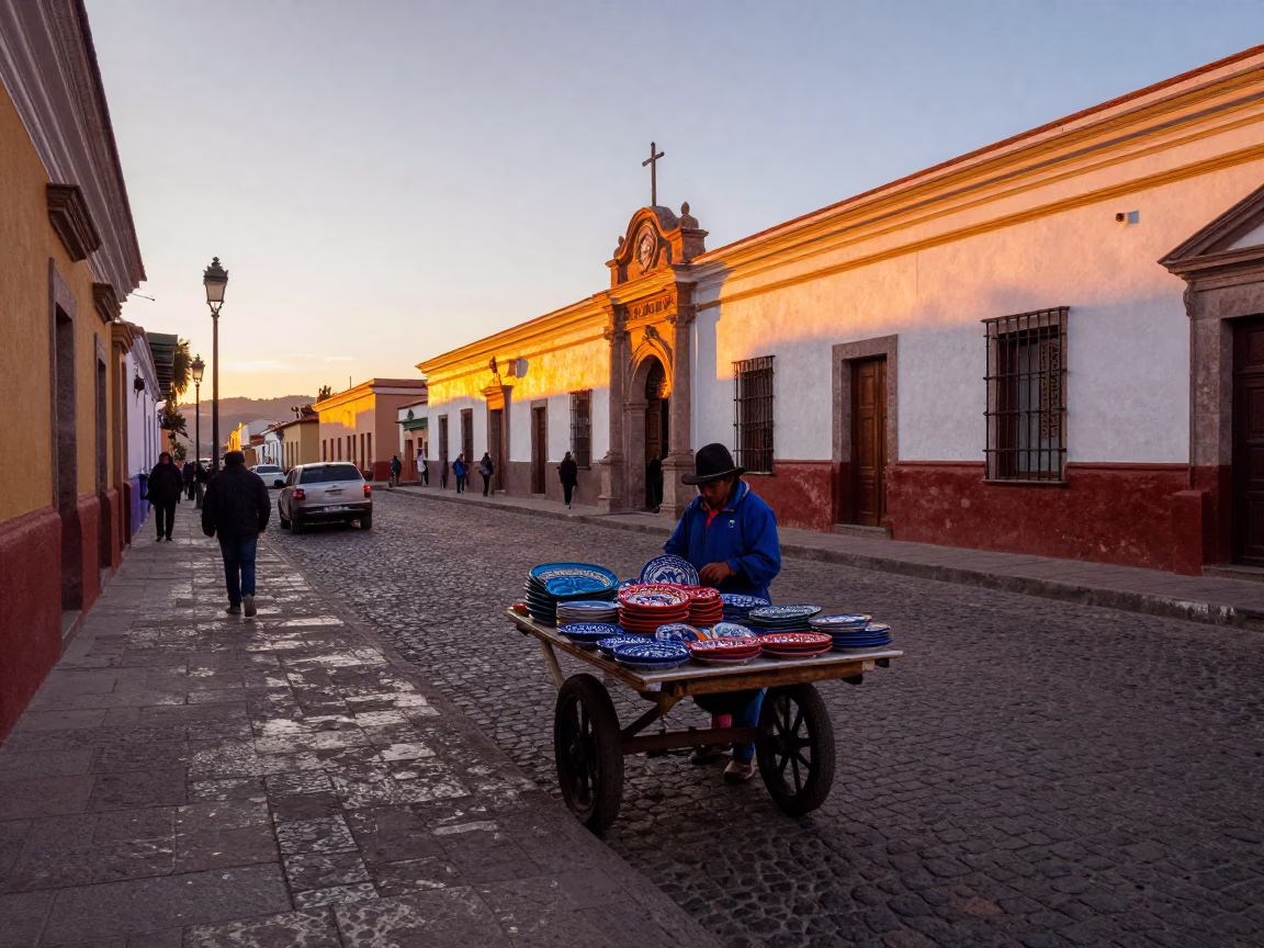 Sunset Light on Street Scene in La Paz in in La Paz, Bolivia