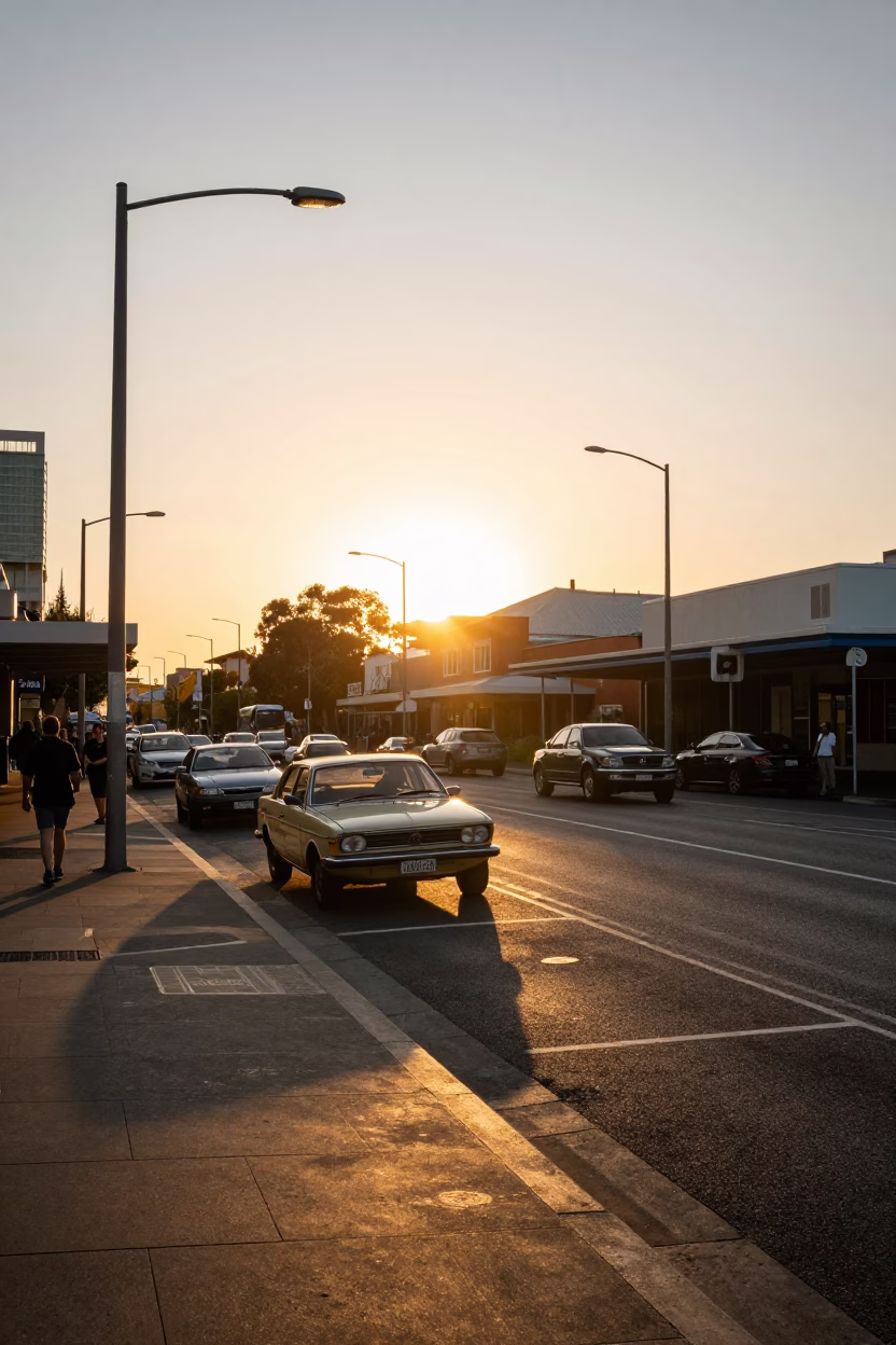 Sunset Light on Street Scene in Perth in in Perth, Western Australia, Australia