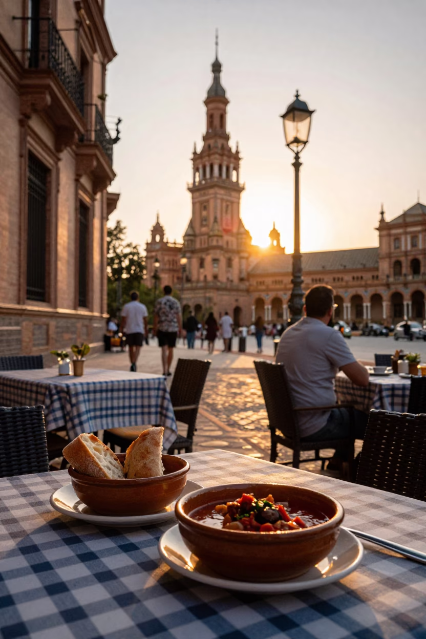 Sunset Light on Street Scene in Seville in in Seville, Spain