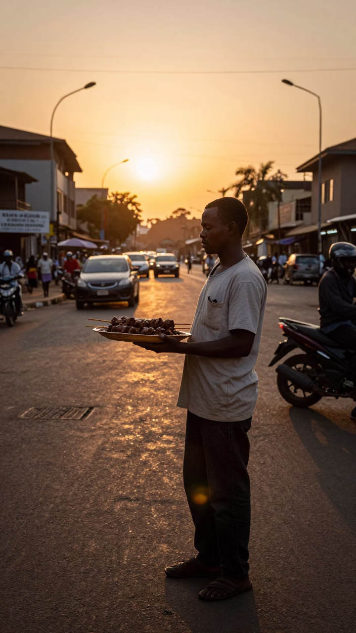Sunset Light on Street Vendor in Nairobi in in Nairobi, Kenya