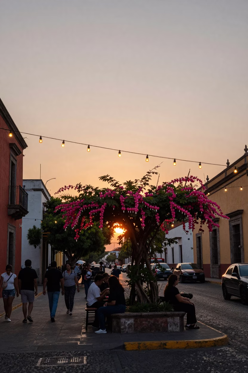 Sunset Light on String Lights in Mexico City in in Mexico City, Mexico