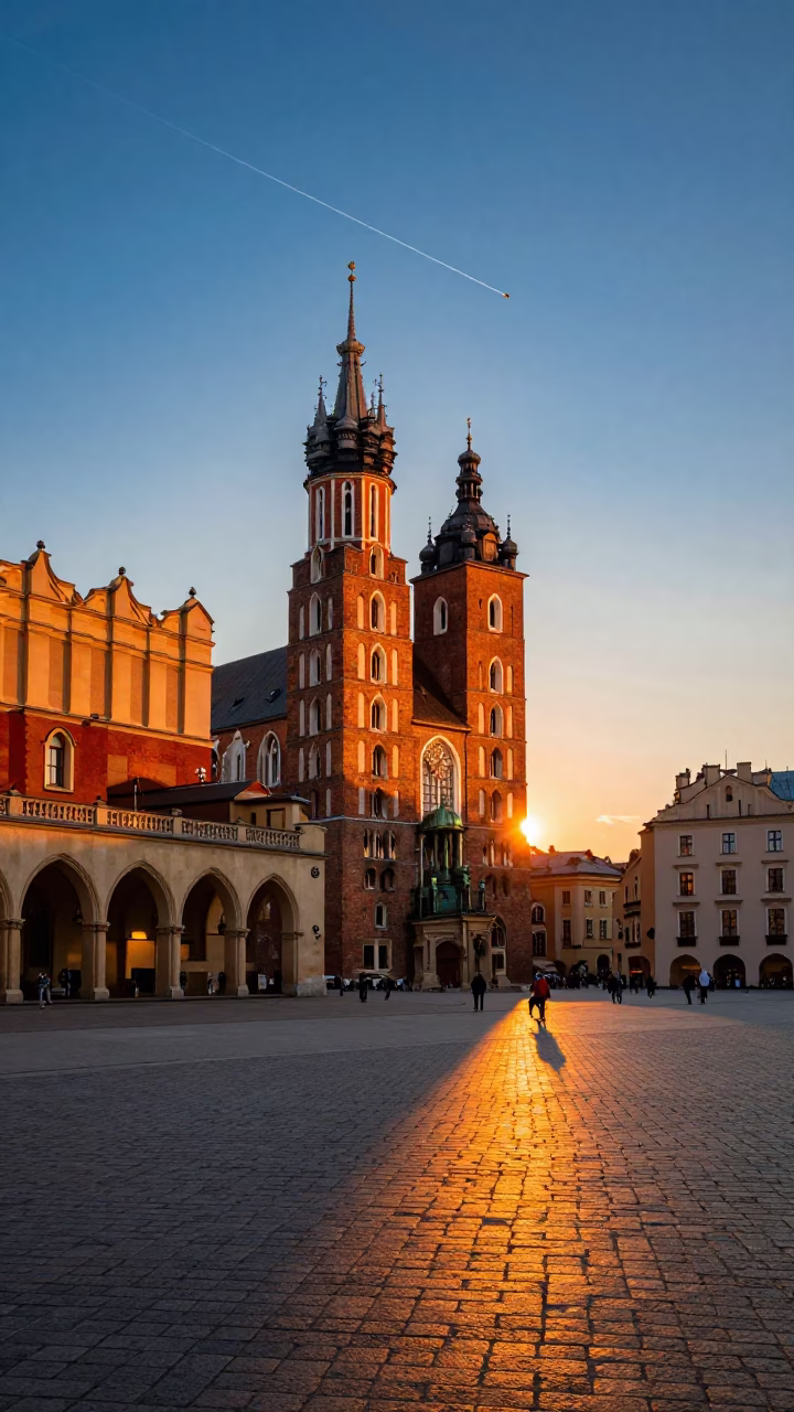 Sunset Light on Sunset in Krakow in in Krakow, Poland