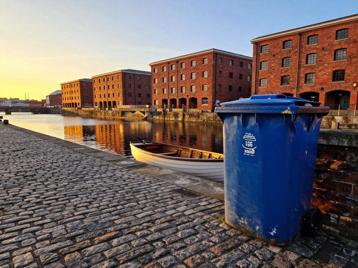 Sunset Light on Sunset Reflections in Liverpool in in Liverpool, United Kingdom